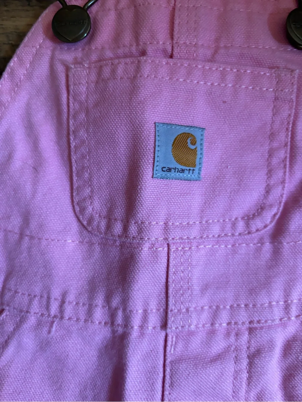 Carhartt light pink canvas bib overalls size 6 months